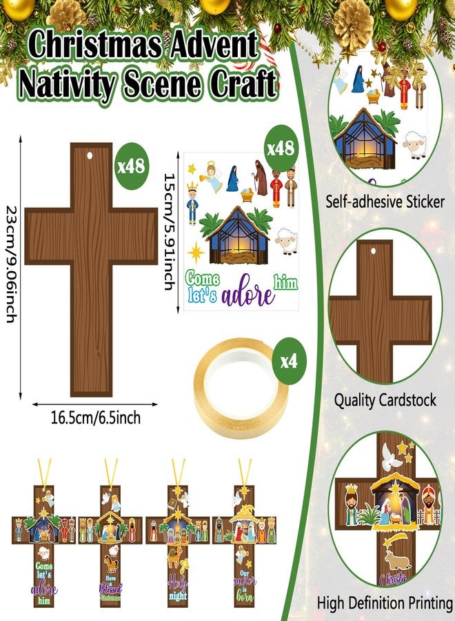 Watersay 48 Set Christmas Nativity Crafts Religious Nativity Scene Cross Kit Christian DIY Paper Crafts Make Your Own Hanging Ornament for Sunday School VBS Church Classroom Activities - Image 2